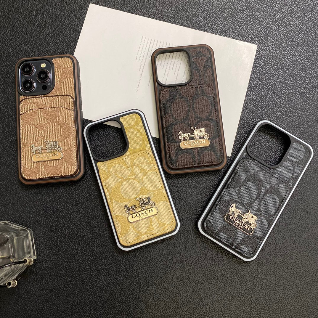 Luxury Coach Phone Case Card Holder Leather for iPhone 11 12 13 14 15 Pro Max