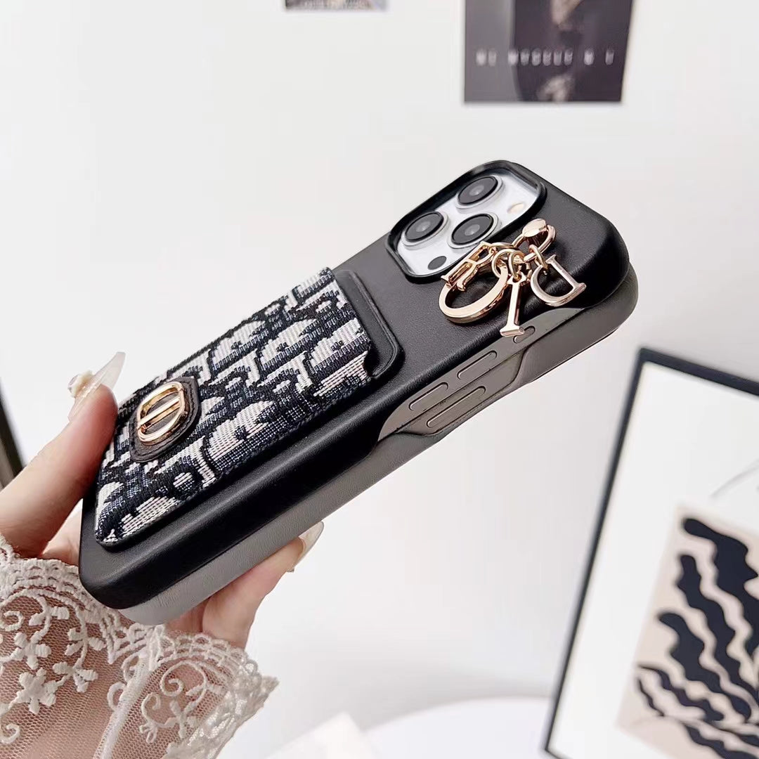 Christian Dior iPhone-Hülle mit Kartenfach für 12, 13, 14, 15 Pro Max Plus Modelle 