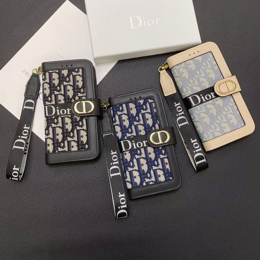 Dior Wallet-Hülle mit Tragegurt für iPhone 12, 13, 14, 15, 16, Pro Max und Plus-Serie 