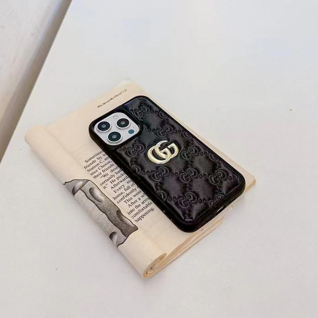 iPhone-Hülle aus geprägtem GG-Leder für 13-17 Zoll / Pro / Pro Max 