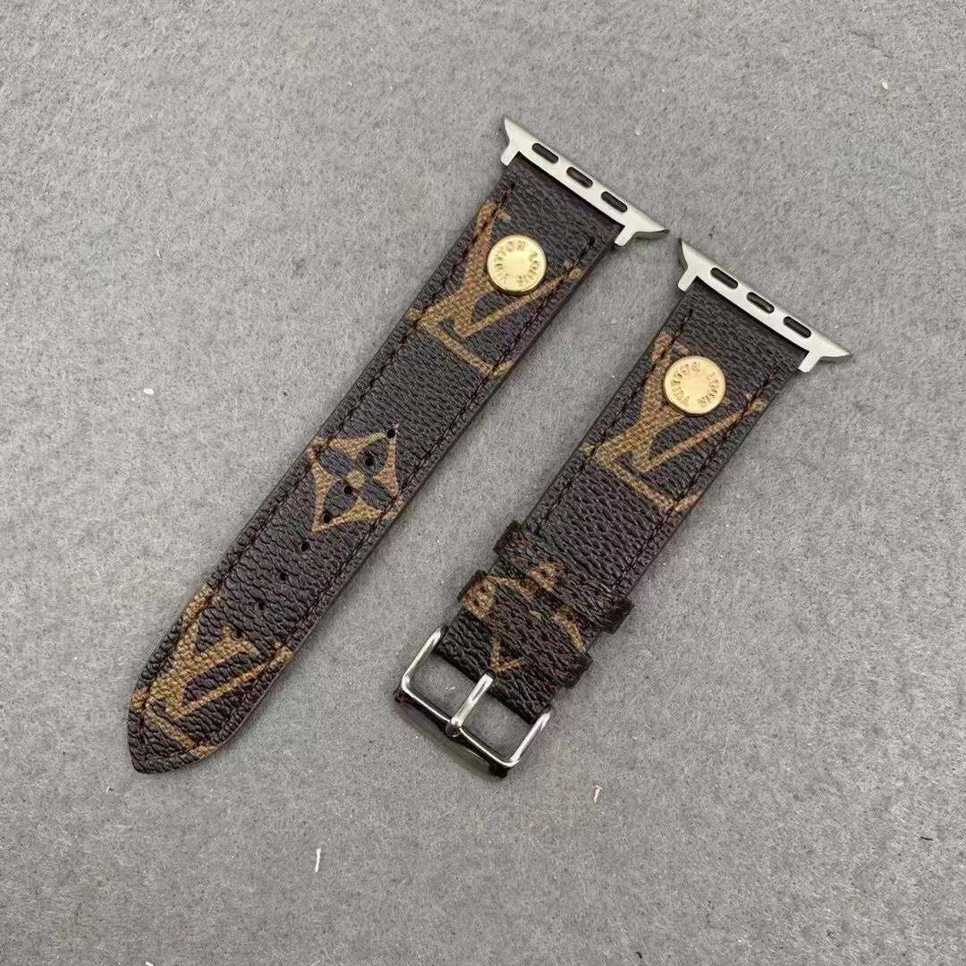 LV Monogram Apple Watch Band  Brown Leather