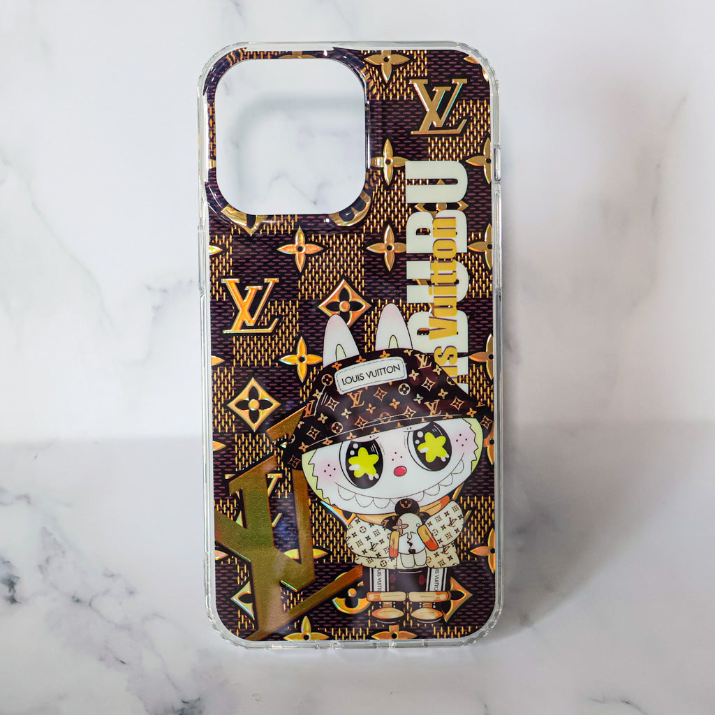 Coque de téléphone transparente LV à motif monogramme Labubu 