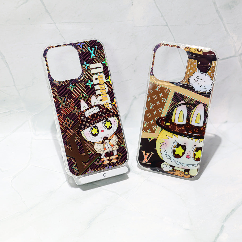 Coque de téléphone transparente LV à motif monogramme Labubu 