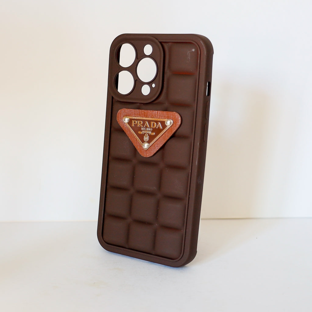 3D Cute Plaid Design Phone Case for iPhone 11 12 13 14 Pro Max Plus / Brown