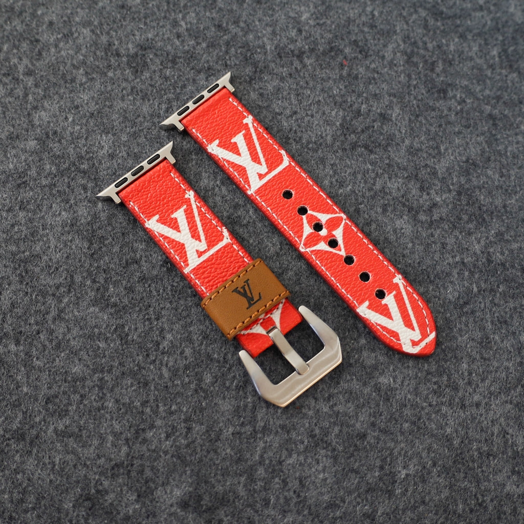 Designer LV Band Apple Watch Series Red Monogram