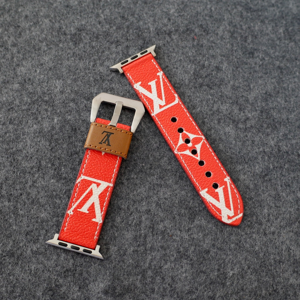 Designer LV Band Apple Watch Series Red Monogram