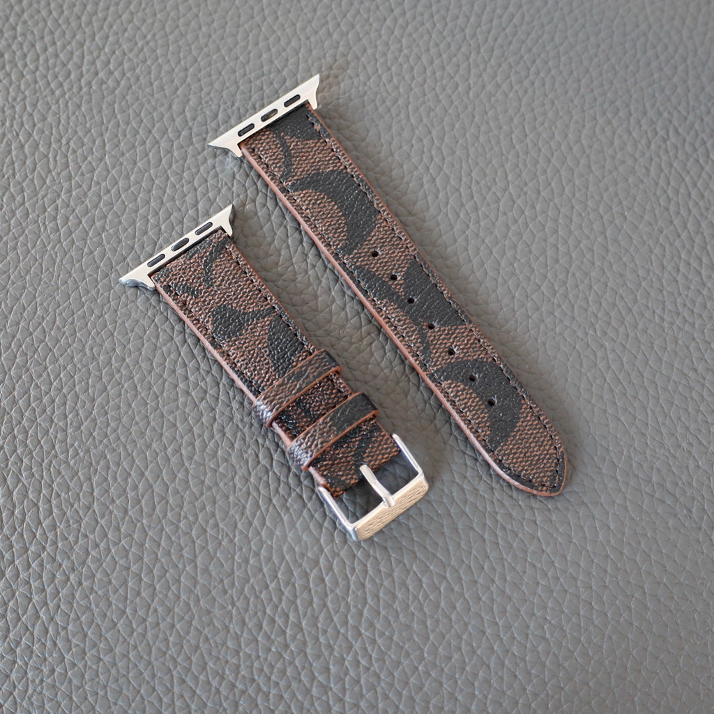 Coach Leather Apple Watch Band Brown Pattern