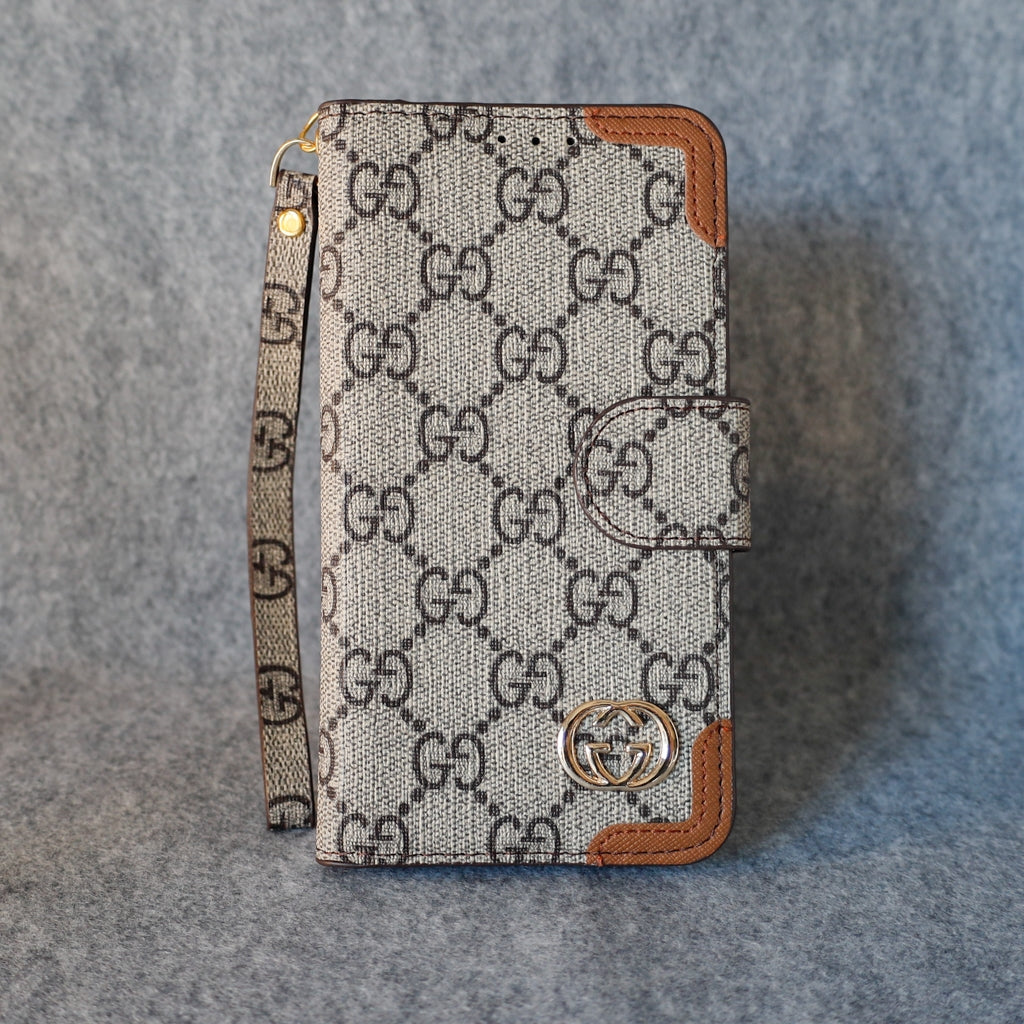 GG Handyhülle mit Brieftaschenfunktion für iPhone 11 12 13 14 15 16 Pro Max Plus / Braune Kanten 