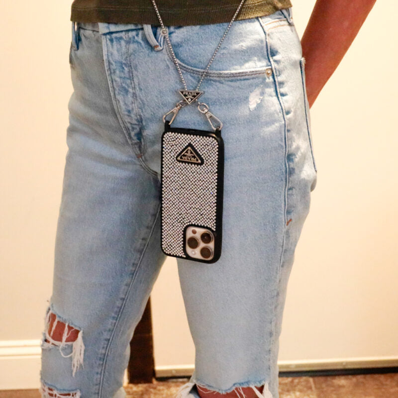 Prada Rhinestone Phone Case for iPhone 12 13 14 15 Pro Max Plus