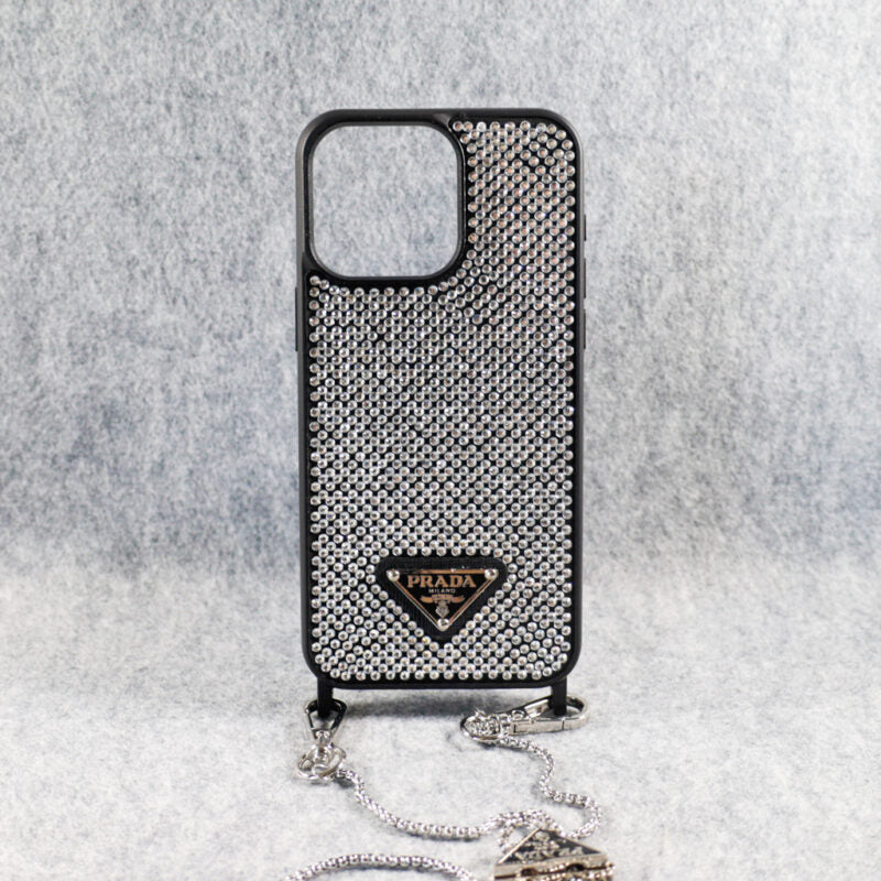 Prada Rhinestone Phone Case for iPhone 12 13 14 15 Pro Max Plus