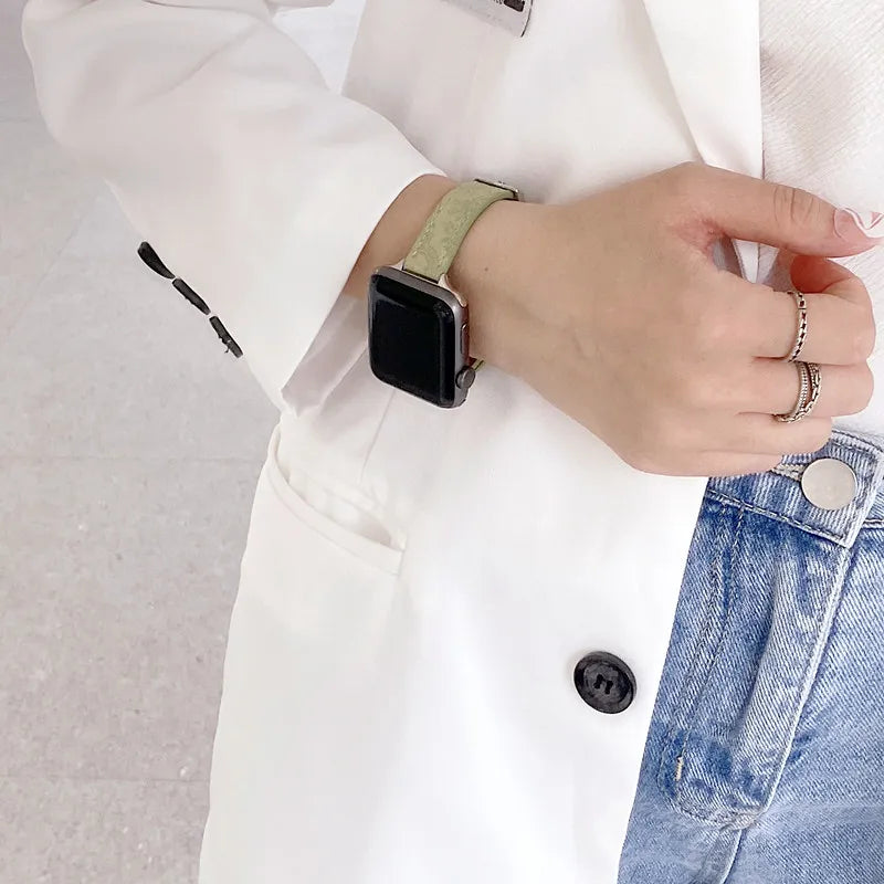 Designer Gucci Leather Watch Band for Apple Watches / Thin Green