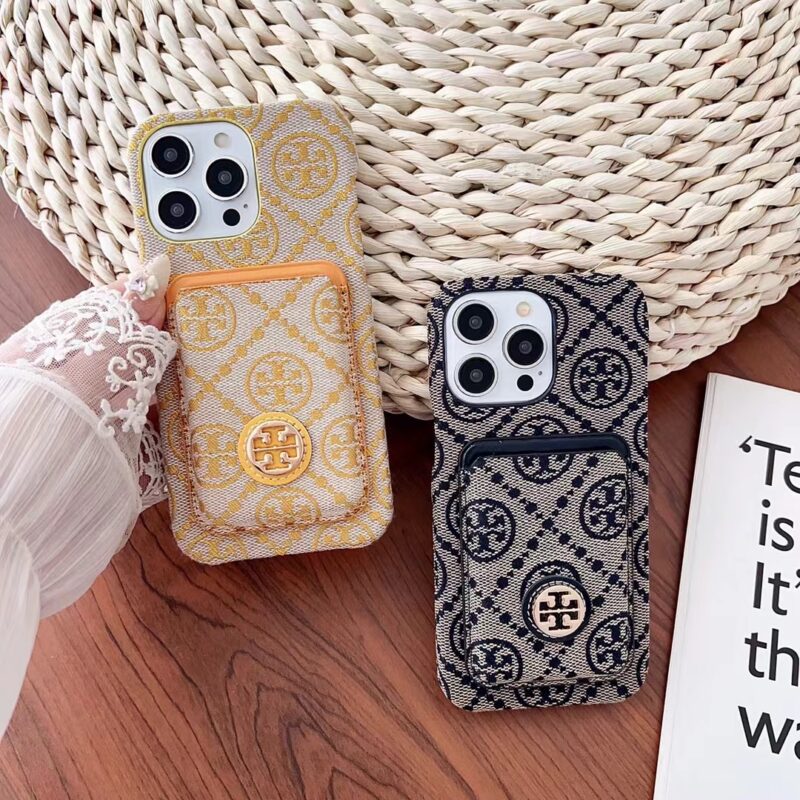 Tory Burch Phone Case Fabric Card Slot for iPhone 12 13 14 15 16 Pro Max Plus