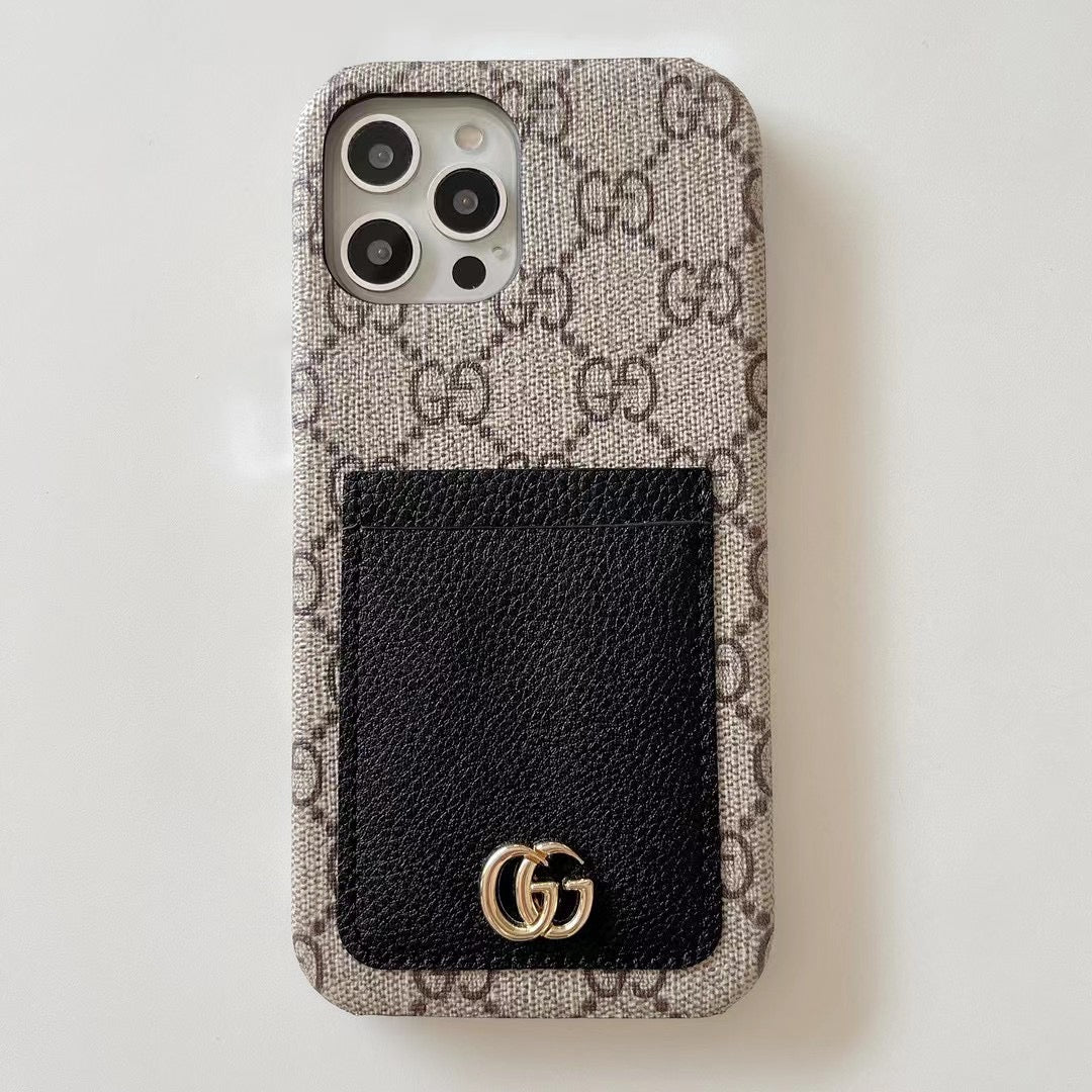 Klassische schwarze Canvas-Leder-Hülle mit Kartenfach für iPhone 11, 12, 13, 14 Pro Max 