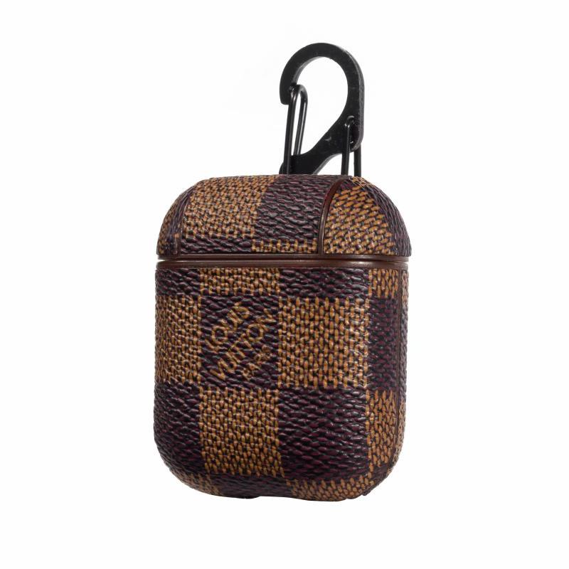 Brown Checkered Designer AirPods Case  For 1-2 Gen