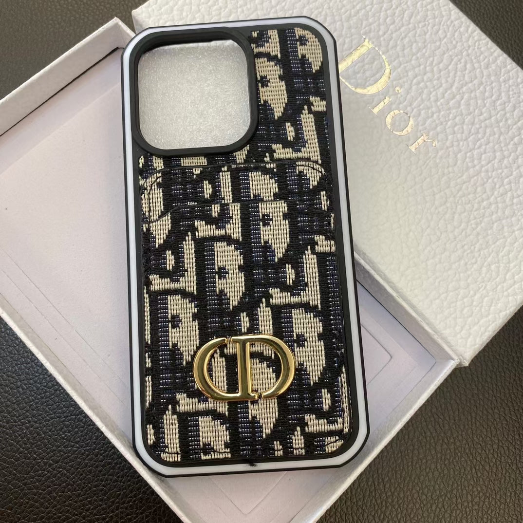 Dior iPhone-Hülle mit Kartenhalter für 11, 12, 13, 14, 15, 16, Pro Max und Plus-Serie 