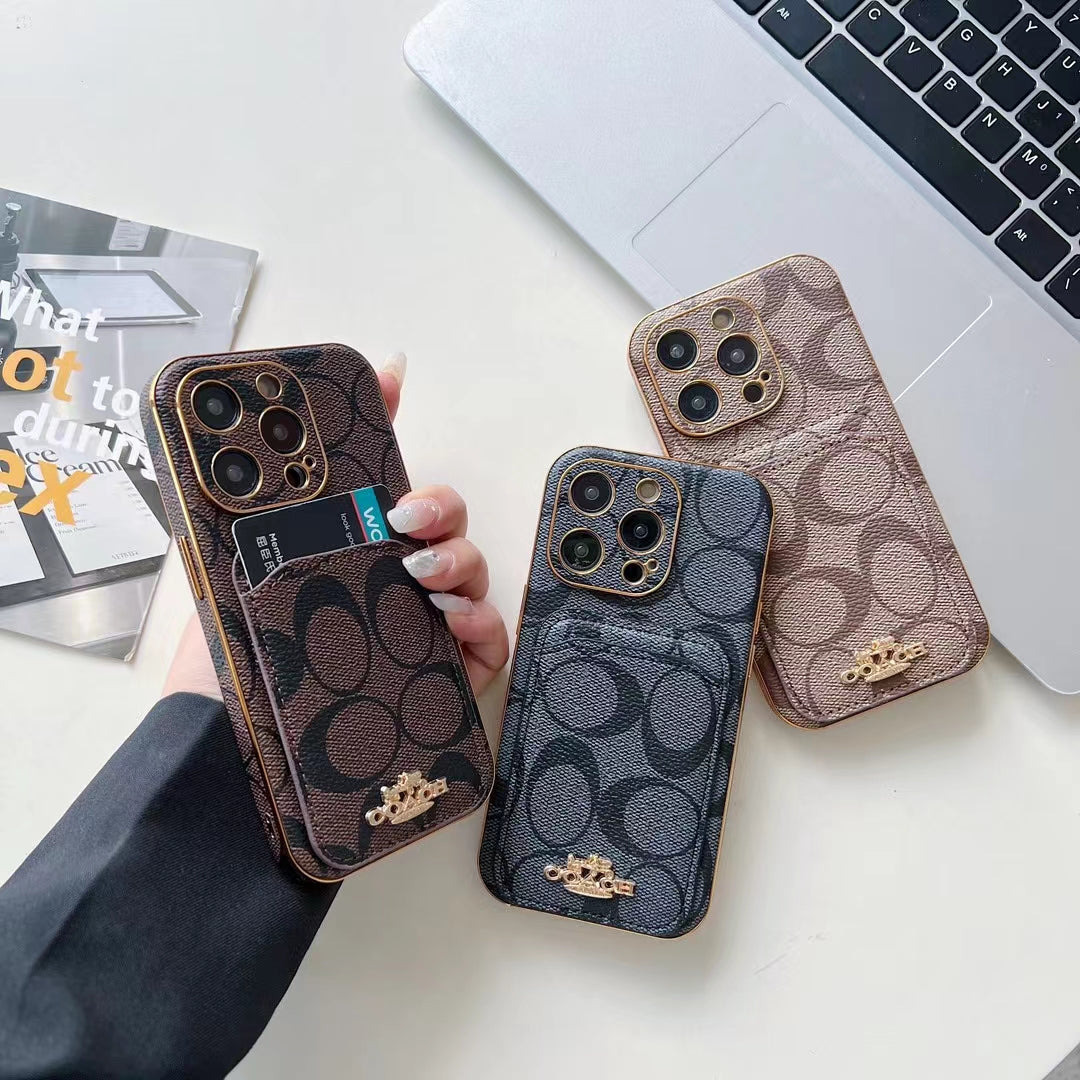 Luxury Coach Phone Case Card Slot for iPhone 11 12 13 14 15 16 Pro Max Plus