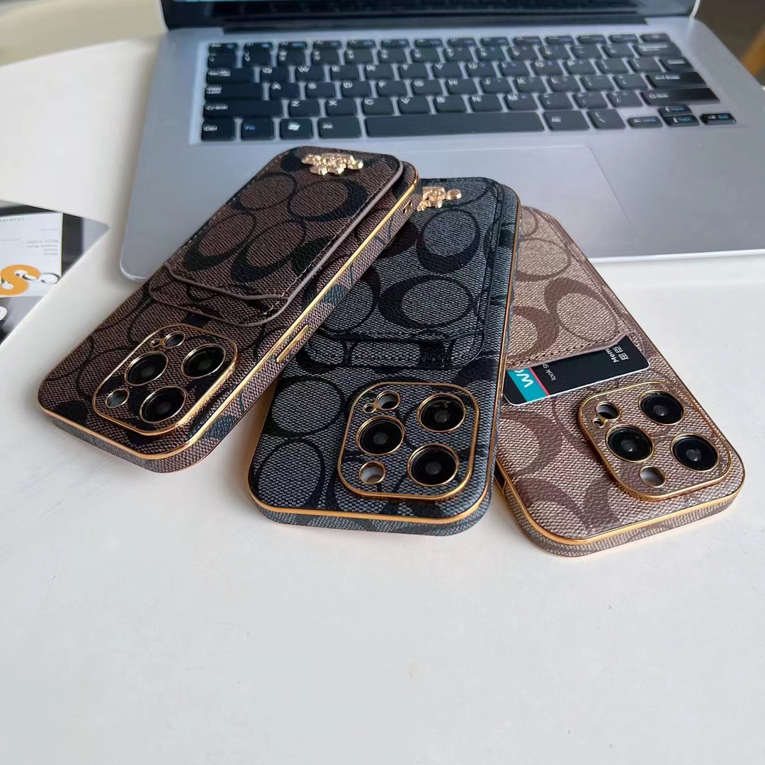 Luxury Coach Phone Case Card Slot for iPhone 11 12 13 14 15 16 Pro Max Plus