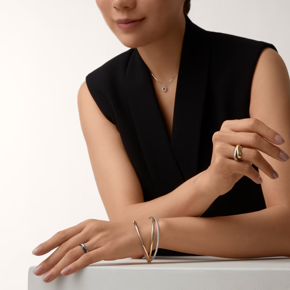 Trinity Ring, Ceramic, Small Model, Half-Paved