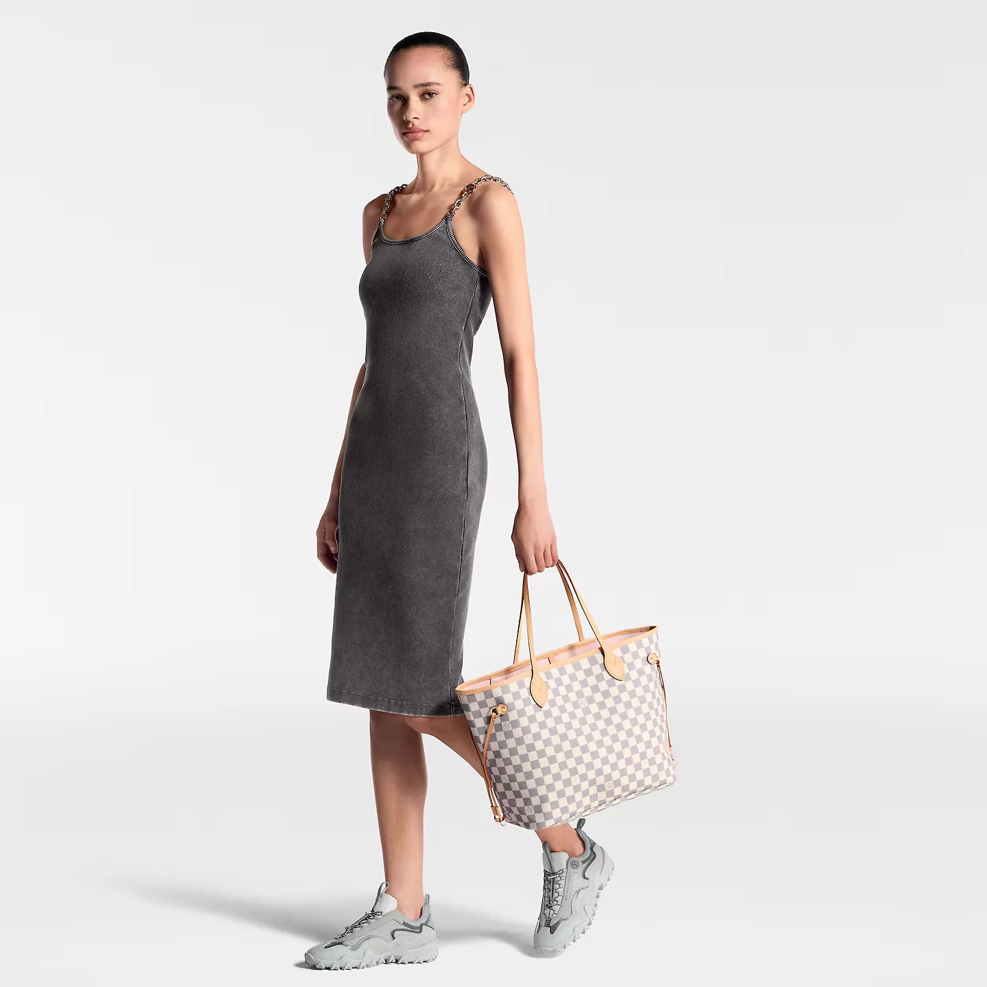 N40603 Neverfull MM Rose Ballerine Damier Azur Canvas